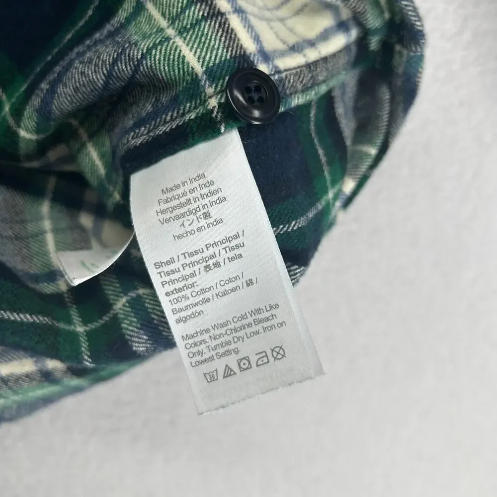 J.CREW Shirt Mens L Midweight Flannel Tartan Plaid Double Brushed Cotton Green